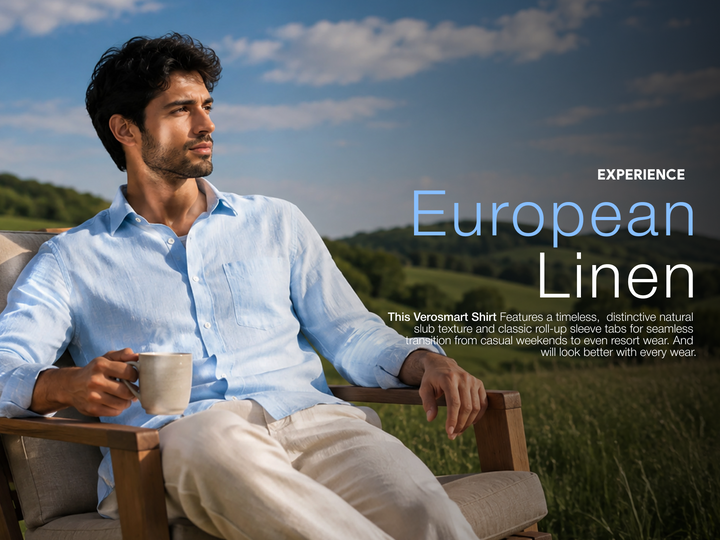 Azure Regular European Linen Shirt - Sky Blue