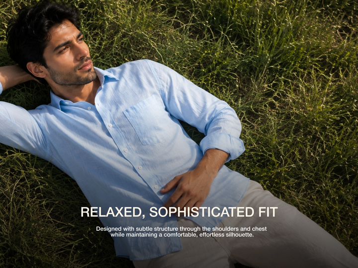 Azure Regular European Linen Shirt - Sky Blue
