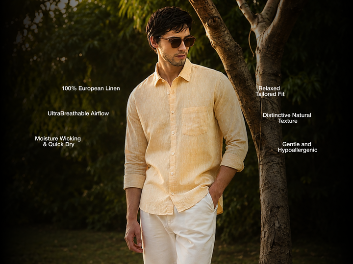 Azure Regular European Linen Shirt - Beige