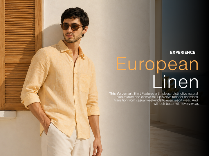 Azure Regular European Linen Shirt - Beige