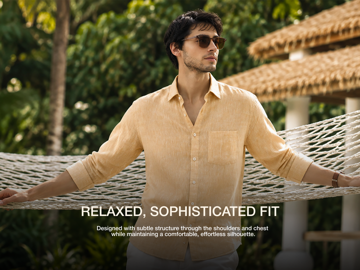 Azure Regular European Linen Shirt - Beige