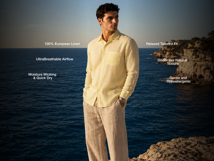Azure Regular European Linen Shirt - Yellow