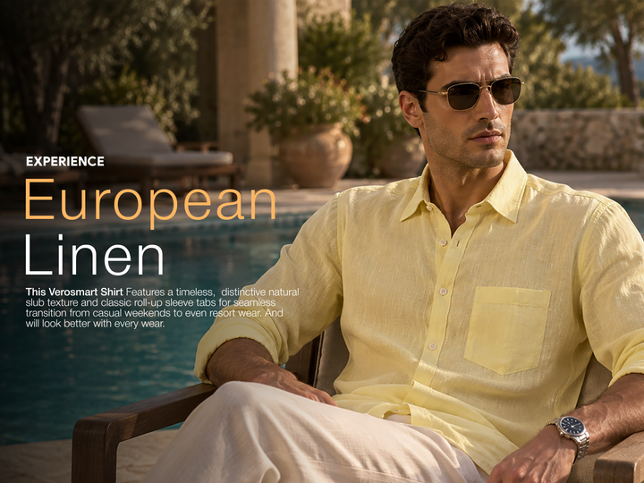 Azure Regular European Linen Shirt - Yellow
