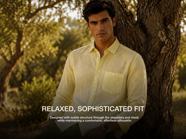 Azure Regular European Linen Shirt - Yellow