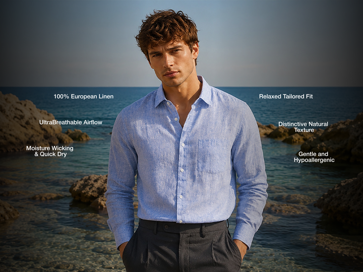 Azure Regular European Linen Shirt - Dark Blue
