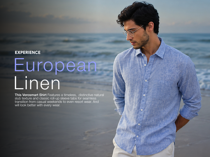 Azure Regular European Linen Shirt - Dark Blue