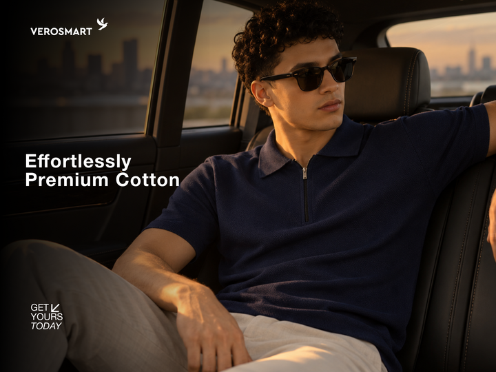 Breathable Pure Cotton Polo- Navy Blue