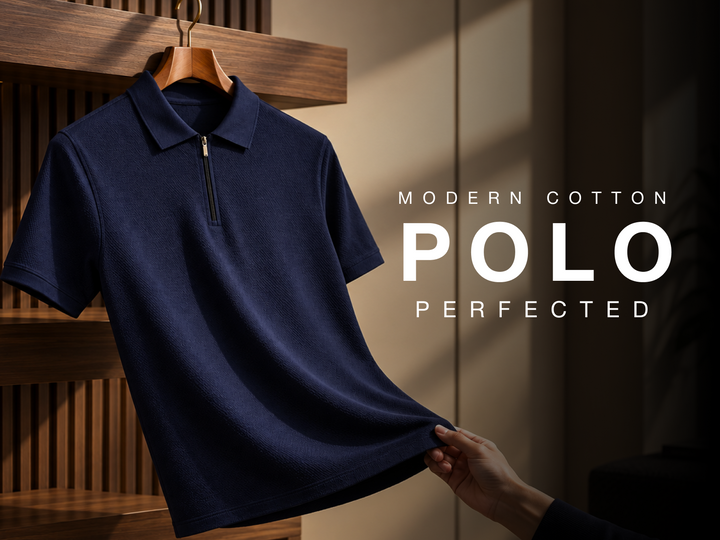 Breathable Pure Cotton Polo- Navy Blue
