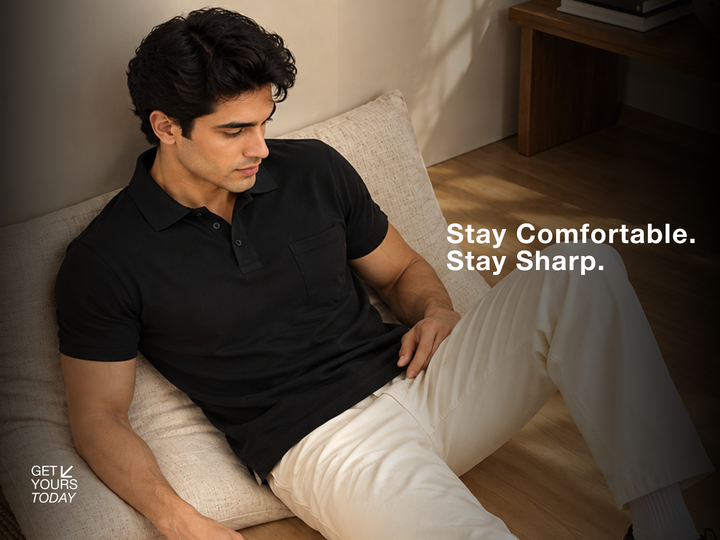 Cotton Lycra Stretch Cotton Polo - BLACK