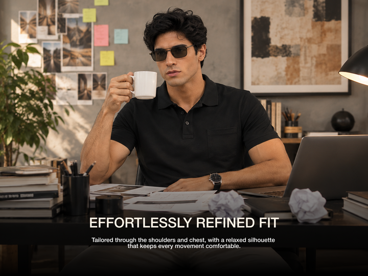 Cotton Lycra Stretch Cotton Polo - BLACK