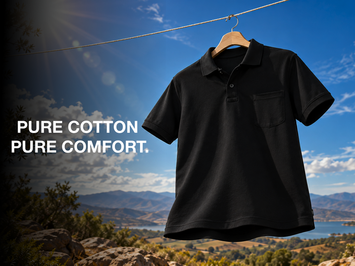 Cotton Lycra Stretch Cotton Polo - BLACK