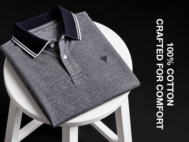 Pure Cotton Textured Polo - Brushed Grey