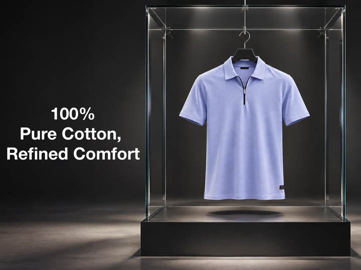 Breathable Pure Cotton Polo- Light Blue