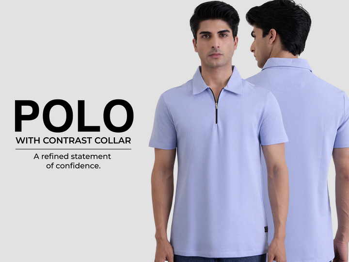 Breathable Pure Cotton Polo- Light Blue
