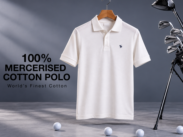 Durable, Light Sheen, Mercerised Cotton Polo - White