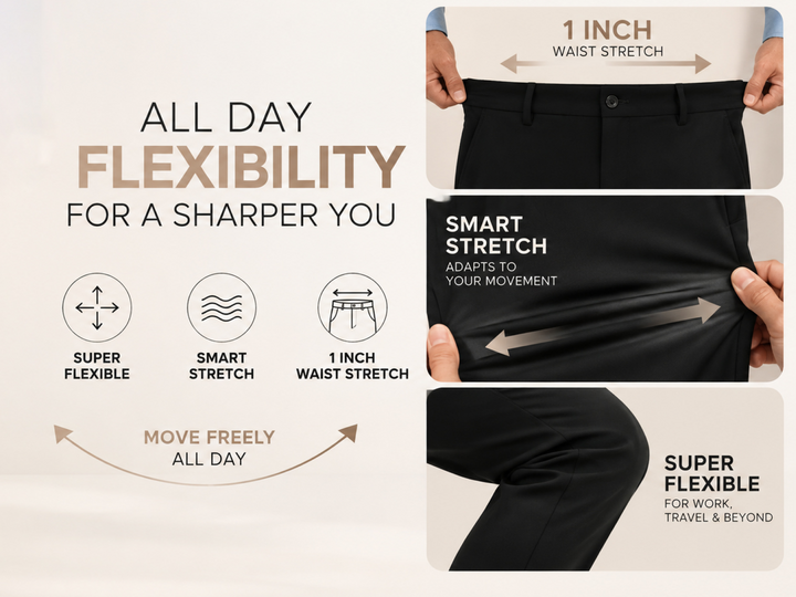 Poleyster-Viscose-Spandex, Stretch, Waist Adaptive trouser - Black