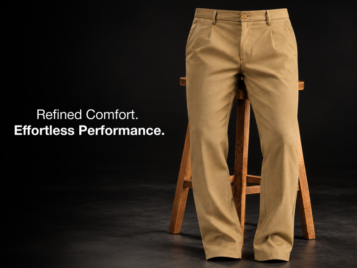 All Day Comfort Easy to Iron Cotton Lyocell Stretch Trouser - Beige