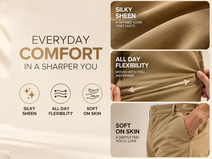 All Day Comfort Easy to Iron Cotton Lyocell Stretch Trouser - Beige