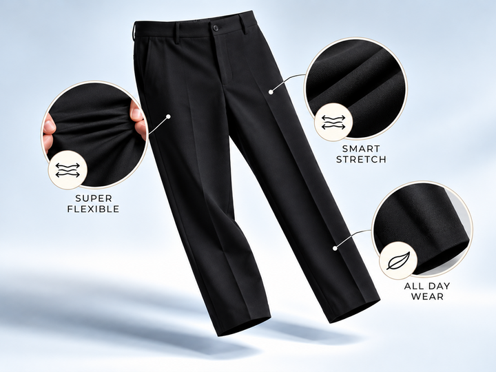 PolyViscose Smart Adapt  Smart Formal Trouser - Black