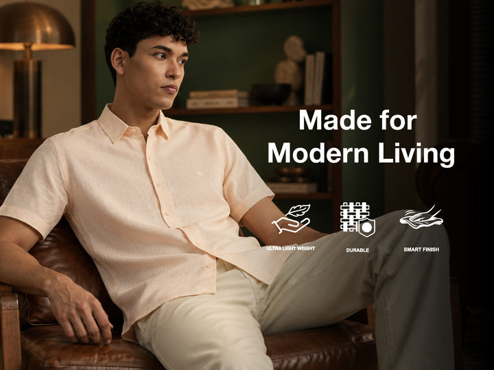 Linen Blend Slim Fit Shirt - Light Orange
