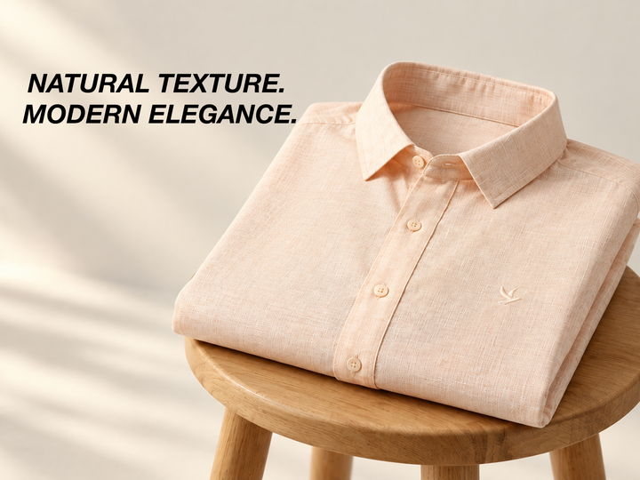 Linen Blend Slim Fit Shirt - Light Orange
