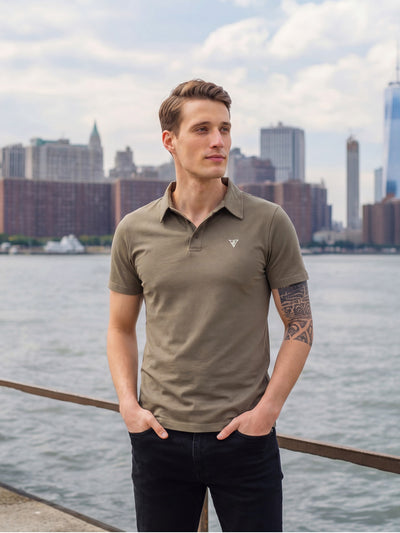 Luxury Comfort Cotton Blend Polo Neck T-Shirt - Olive