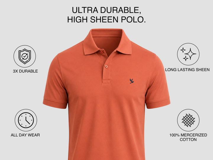 Sterling Endurance Lustre 100% Mercerised Cotton Polo - Rust Orange