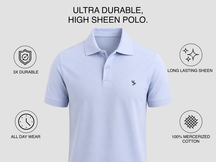 Sterling Endurance Lustre 100% Mercerised Cotton Polo - Sky Blue