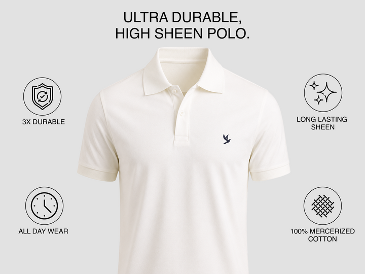 Sterling Endurance Lustre 100% Mercerised Cotton Polo - White