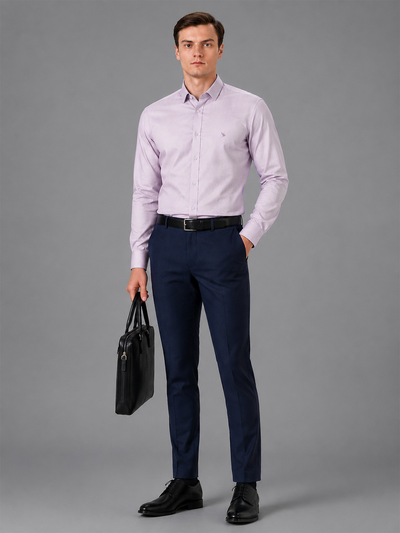 Bayesian Luxury Cotton Oxford Special Weave Regular Fit Formal Shirt - Purple