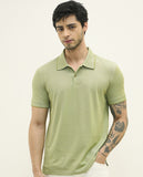 Bird Eye Weave Green Polo-T-Shirt Regular Fit