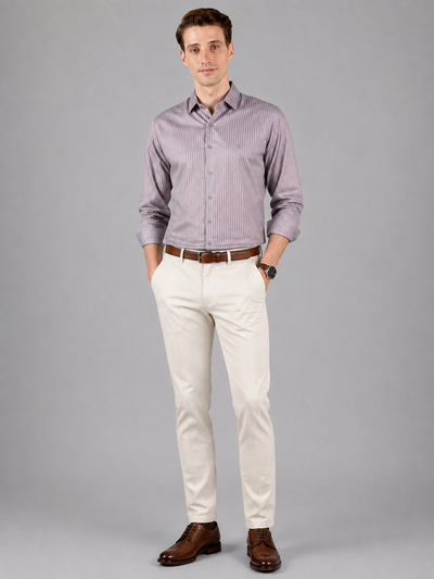Prima Luxe Slim fit Supima Super Fine Cotton Formal Shirt - Purple Stripe