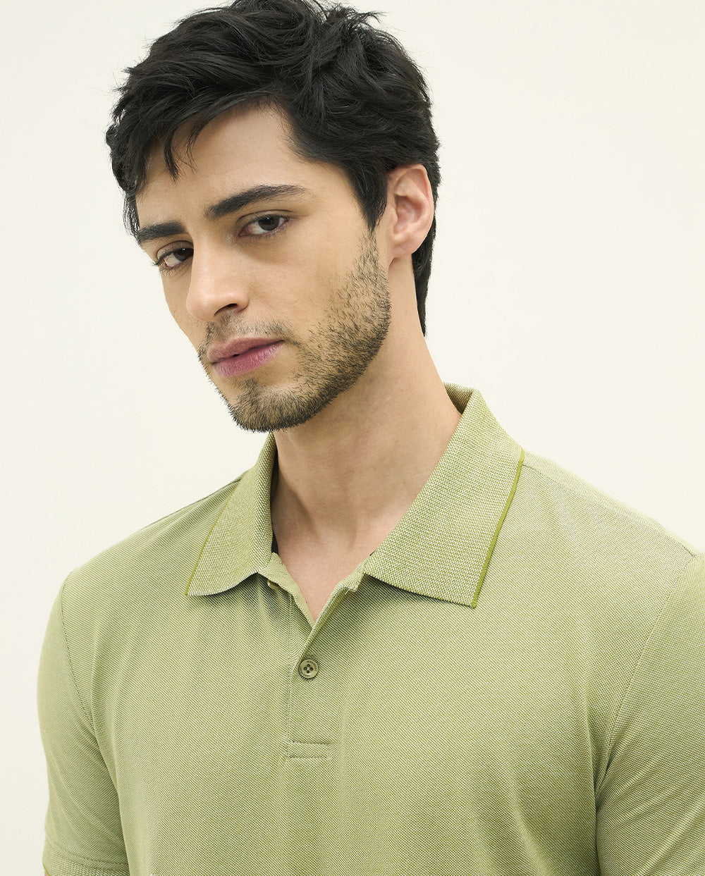 Bird Eye Weave Green Polo-T-Shirt Regular Fit