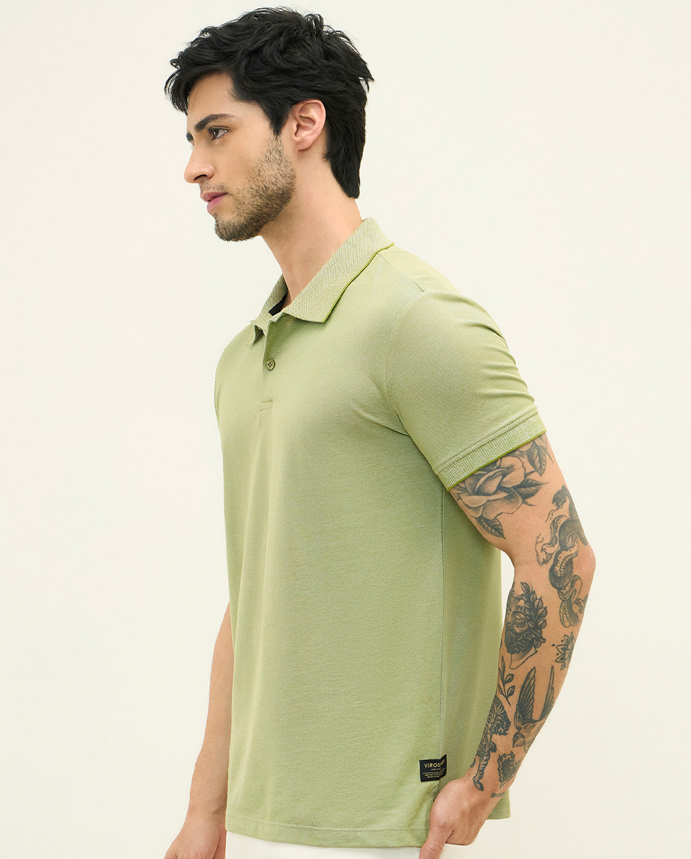 Bird Eye Weave Green Polo-T-Shirt Regular Fit