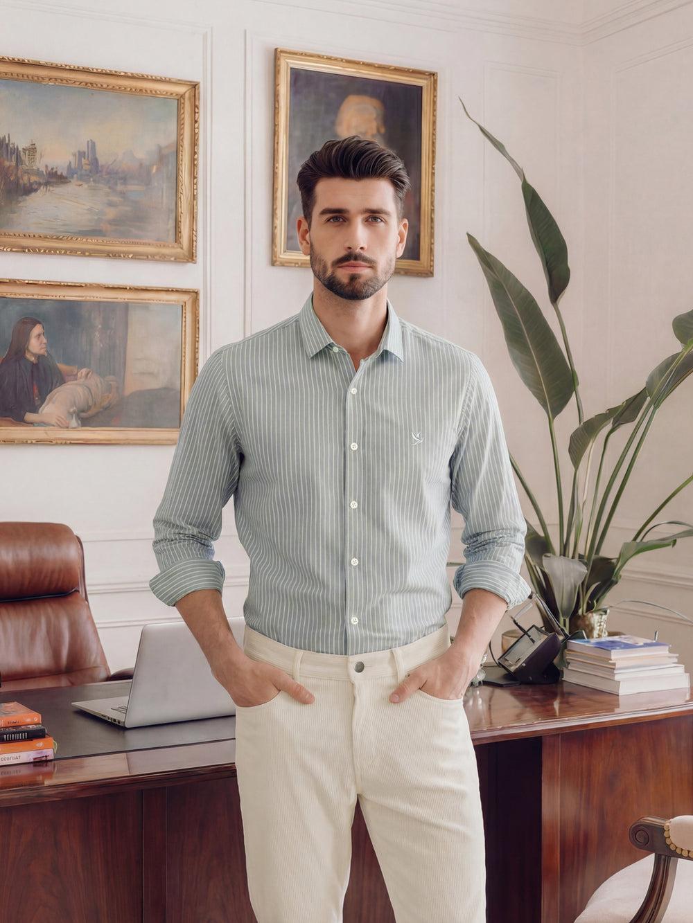 Finest Cotton Tailored Fit Formal Shirt - Light Green
