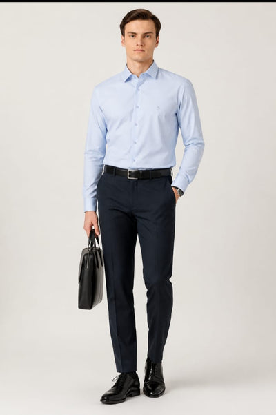 Bayesian Luxury Cotton Oxford Special Weave Regular Fit Formal Shirt - Light Blue