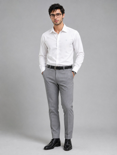 Bayesian Luxury Cotton Oxford Special Weave Regular Fit Formal Shirt - White