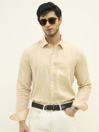 100% European Linen Regular-Fit Linen Shirt - Beige