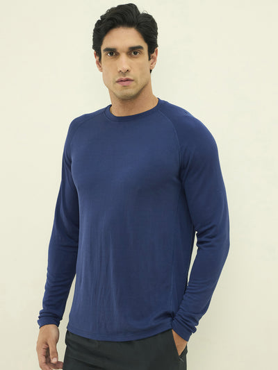 Super Soft Full Sleeves Slim-Fit Crew Neck Tee - Blue