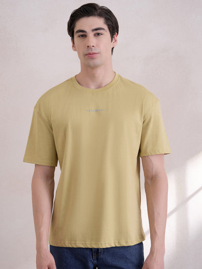 100% Cotton Oversized Printed Crew Neck Tee - Dusky Yellow