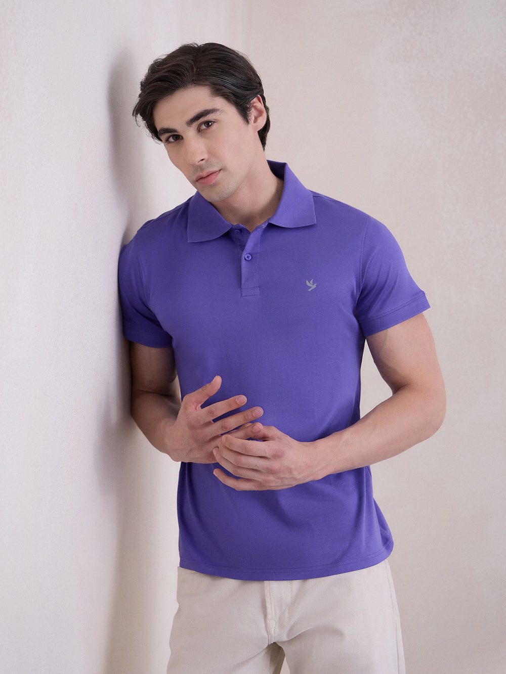Polo T-Shirt With White Pant - Purple