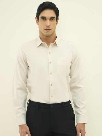 100% Cotton Office Wear Smart Regular-Fit Formal Shirt - Beige