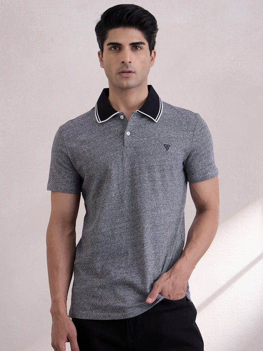 Super Soft Feel Luxury Cotton Polo Neck T-Shirt - Brushed Grey 1080