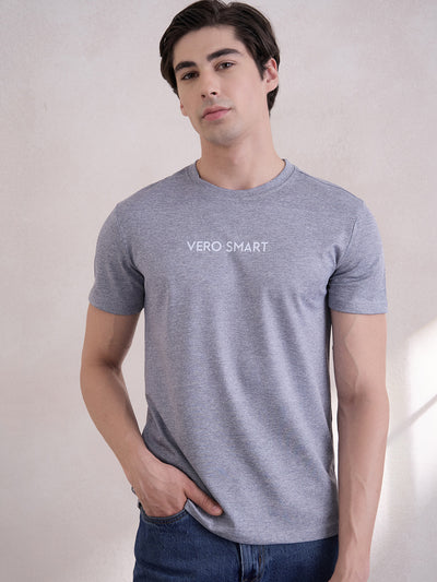 Durable Cotton Blend Crew Neck Regular-Fit Tee - Grey