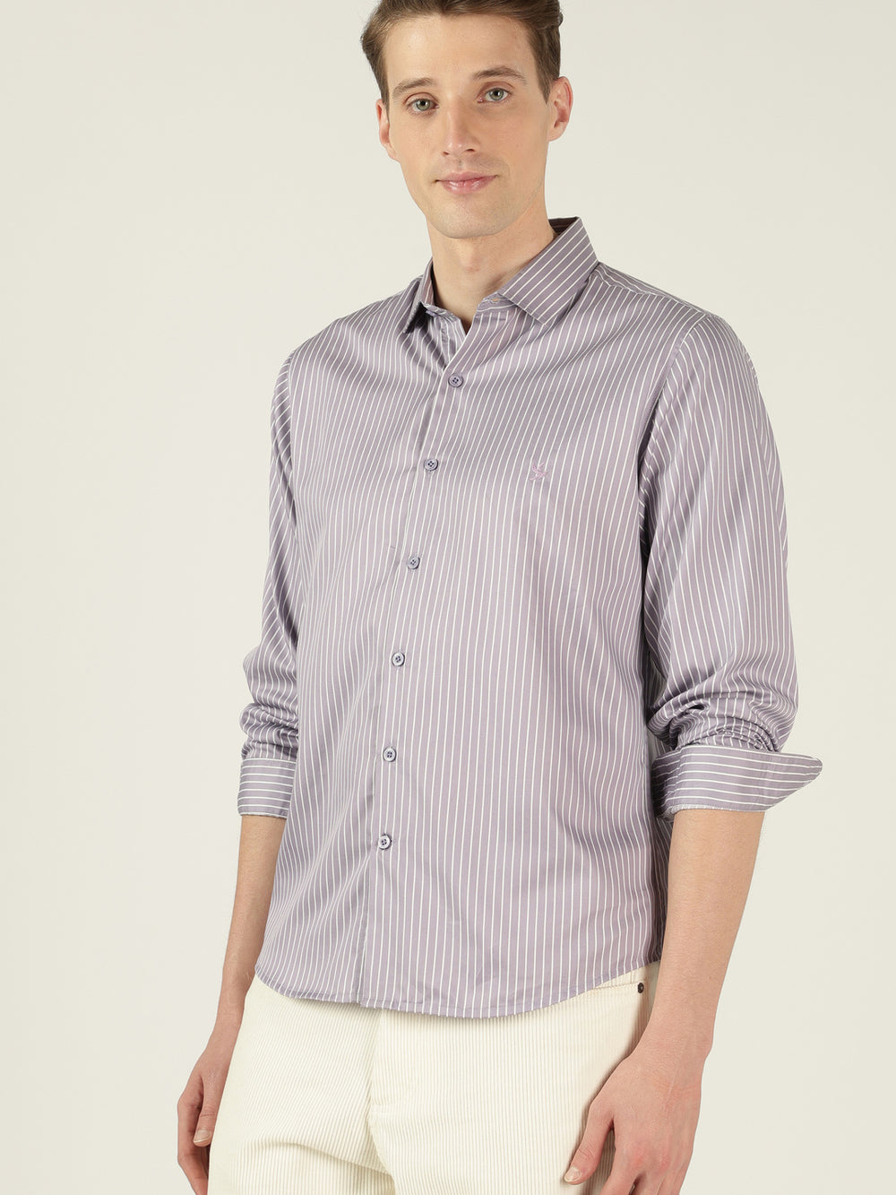 Cotton Tailored Fit Formal Shirt - Purple Stripe