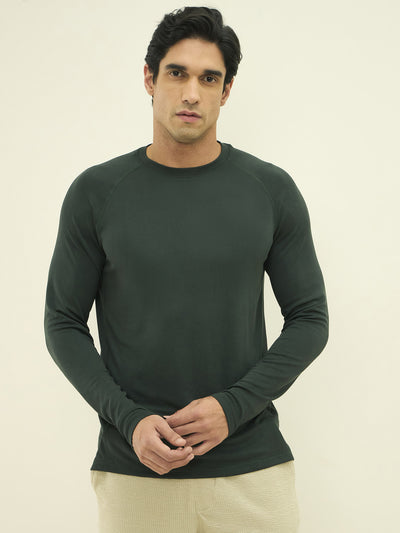 Super Soft Full Sleeves Slim-Fit Crew Neck Tee - Dark Green