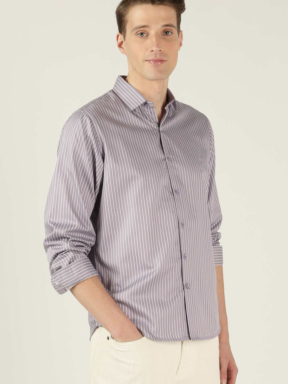 Tailored Fit Formal Shirt - Purple Stripe