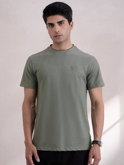 100% Pure Cotton Regular-Fit Crew Neck T-Shirt - Primary Olive