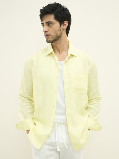 100% European Linen Regular-Fit Linen Shirt - Yellow