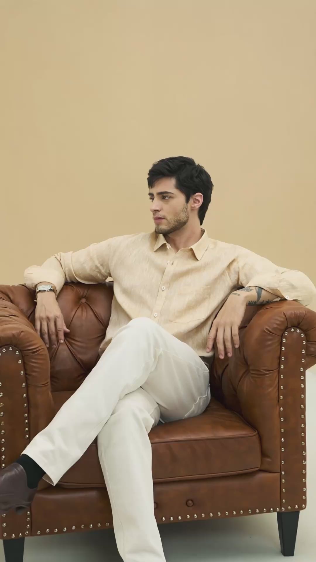 Azure Regular European Linen Shirt - Beige